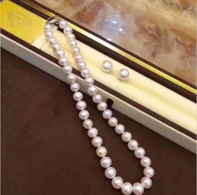 ENORME 18"10-11mm natural mar do sul genuíno branco redondo colar e brinco de pérolas  - Imagem 1 de 3