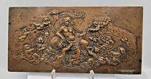 Medal Plaque Antique / Art Nouveau / Nude Woman / Angels - Picture 1 of 14