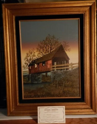 Signed H. Hargrove Genuine Covered Bridge Oil Painting (COA) - Image 1 of 4