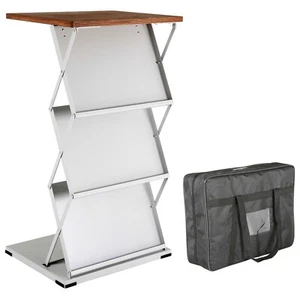 Foldable Counter with Steel Literature Holder Magazine Rack Gray Dark Wood - Imagen 1 de 8