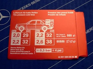 Mercedes Sticker "Tire Pressure" inside Tank Hatch W201 190E Vintage! NOS! - Picture 1 of 1