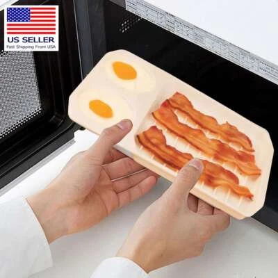 Microwave Bacon Cooking Tray Egg Hot Dog Sausage Grill Pan Cooker Cookware USA - Image 1 of 4
