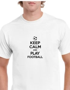 Camiseta Keep Calm & Play Fútbol Fútbol Deportes Negro Blanco Algodón - Imagen 1 de 3