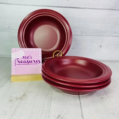 Pfaltzgraff TERRACE RASPBERRY  Embossed Rings Stoneware Rimmed Soup Bowls Set 4 - Image 1 of 4