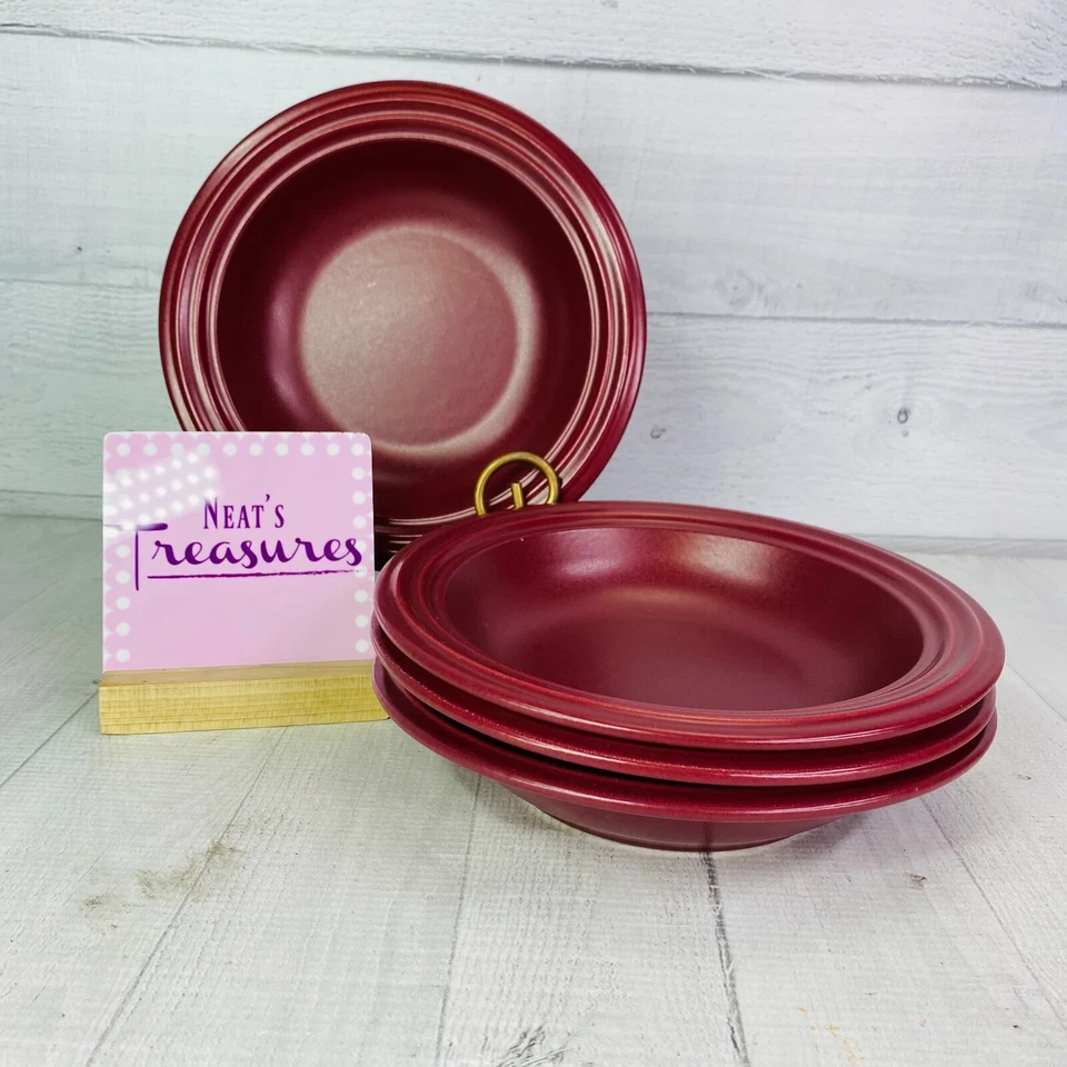 Pfaltzgraff TERRACE RASPBERRY  Embossed Rings Stoneware Rimmed Soup Bowls Set 4 - Image 1 of 4