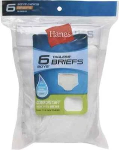 Hanes Boys 6 Pack Tagless White Briefs - Size: M 10-12 - Picture 1 of 2