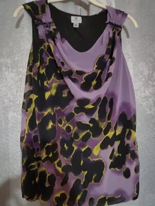Worthington Wild Dress Petite Purple Leopard Print Cowl Neck Lime Green - Picture 1 of 6