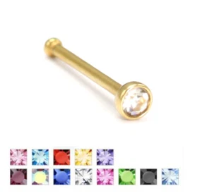 Gold Nose Stud Straight Shape Pin Set Bone Ball End Bar Body Piercing 22g - Picture 1 of 16