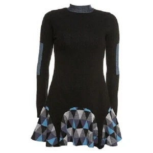 LOUISE GOLDIN TOPSHOP BLACK 100% WOOL MINI DRESS L UK 12-14 EU 40-42 BNWT RARE - Picture 1 of 11
