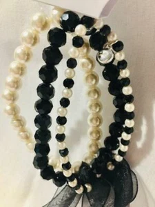 3 Stretch Bracelets White Freshwater Pearl, Black & White Pearl, Black Crystal - Picture 1 of 12