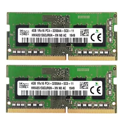 Hynix 8GB 2X4GB DDR4 3200MHz PC4-25600 Laptop SODIMM Memory Ram HMA851S6DJR6N - Image 1 of 4