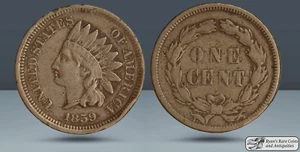 1859 Indian Head Cent, Very Fine+ Condition, First Year Issue, Free Ship, C7513 - Picture 1 of 1