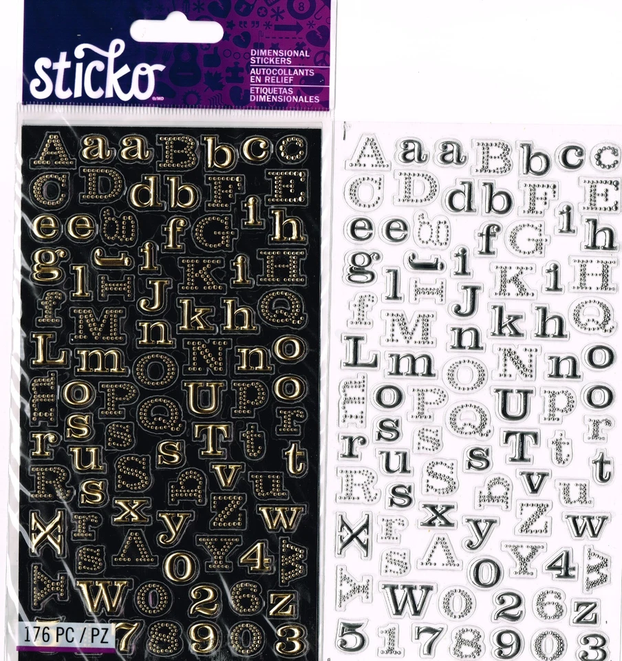 Sticko Sliver & Gold ABC Letters Alphabet Stickers Planner Papercraft DIY Craft