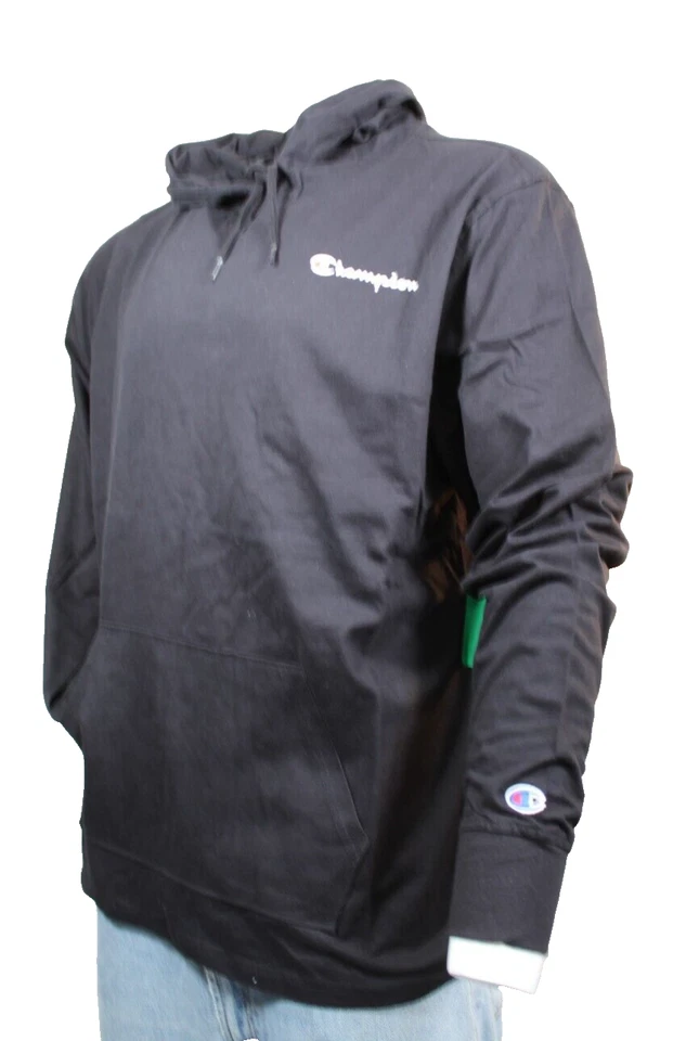 CHAMPION Size XXL Black Cotton Blend Jersey Men Midweight Hoodie Pullover