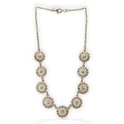 BANANA REPUBLIC Clear Rhinestone Discs Faux Seed Pearl Necklace Pale Gold Tone - Image 1 of 4