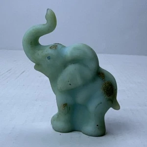 Fenton Art Glass Blue Opaque Satin Handpainted Elephant Figurine Vintage - Picture 1 of 11
