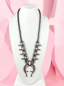 Juego de collar y pendientes Southwestern rosa imitación turquesa flor de calabaza - Imagen 1 de 8