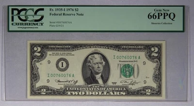 $2 Federal Reserve Note Fr. 1935-I 1976 $2 PCGS 66PPQ Repeater Skourtes Collect - Image 1 of 3