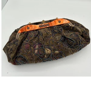 Vintage Beaded Floral Evening Bag Clutch Purse Bronze Brown Party Prom Formal - Picture 1 of 8