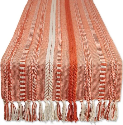 DII Farmhouse Braided Stripe Table Runner 15"x72" in Vintage Red Cotton - Image 1 of 4