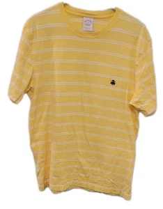 Brooks Brothers Shirt Mens Medium Yellow Striped Short Sleeve Crew Cotton Casual - Picture 1 of 11