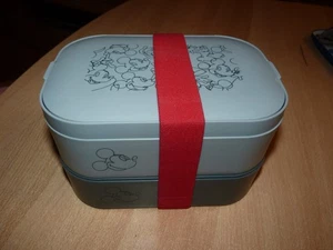 Mickey Mause Brotdose Vesperdose hellgrau dunkelgrau mit Besteck doppellagig - Bild 1 von 8