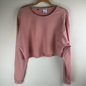 GYMSHARK Cropped Long Sleeve Top Womens Large Pink Slouchy Loose Fit Athleisure - Picture 1 of 11