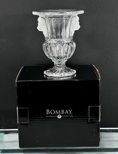 Vintage Bombay Company double LION HEAD VASE Crystal, 5", 5890561, NEW in BOX! - Picture 1 of 8