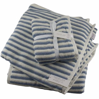 Rachel Zoe 浴巾 4 件套浴室套装蓝色条纹 — 第 1/2 张图片