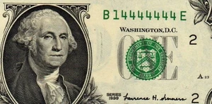 $1 1999 -- FANCY - 7-STRAIGHT NEAR-SOLID (B14444444E) - Seven FOUR's - ChCU - Picture 1 of 3