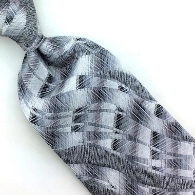 Corbata Missoni Hecha en Italia Negra Gris Plata Ondas Tejida Lujo Seda -F Foto 1 de 4