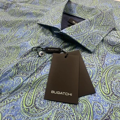 NWT Bugatchi  Short Sleeve Shaped Fit Men's Medium M Button Front Shirt Paisley - Image 1 of 4