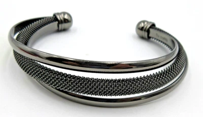 FIRMADO LIA SOPHIA Negro Oscuro Tono Plata Tono Puño Grueso Pulsera Joyería Foto 1 de 3