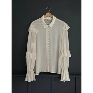 Frame viktorianische Seidenbluse mit Rüschen halbtransparent geknöpft cremeweiß Größe Large - Bild 1 von 11