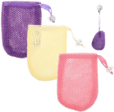 3st Seifennetz Nylon Peeling Seifenbeutel Kordelzug 3 Farben feste Seife - Bild 1 von 4