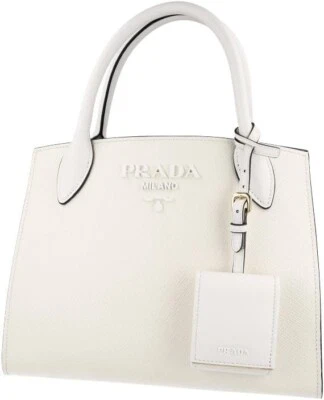 Bolso de Mano Prada Saffiano Cuero Monocromo Blanco Blanco Asa Superior NUEVO Foto 1 de 4