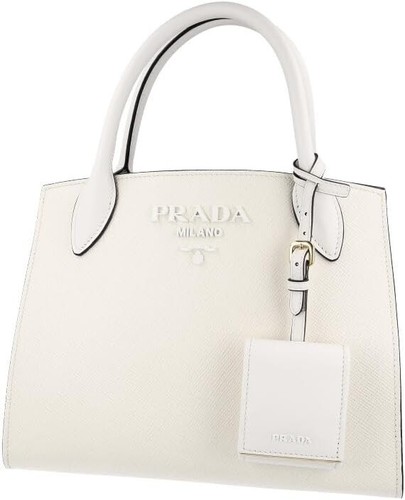 Borsa Prada Saffiano in pelle monocromatica bianca con manico superiore NUOVA