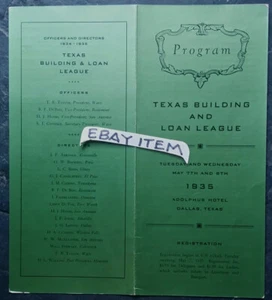 1935 Programm TEXAS BAUDARLEHEN LIGA Adolphus Hotel DALLAS Offiziere Direktoren - Bild 1 von 2