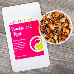 Peaches & Kiwi Hibiscus Fruit Tea - Herbal Loose Leaf Tisane - Fusion Teas - Picture 1 of 5