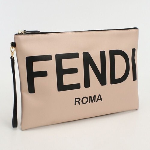 Borsa pochette FENDI in pelle rosa grande logo Roma flat slim pochette