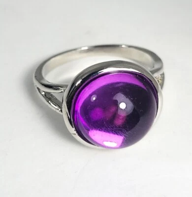 Awesome Bright Purple Sphere Crystal Ball Ring Silver Plated Synthetic Crystal - Image 1 of 4