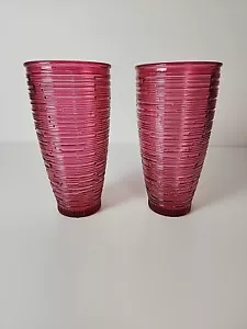 2er Set Cranberry farbige Spun Reeded Textur Trinkgläser, Retro Trinkgeschirr - Bild 1 von 10