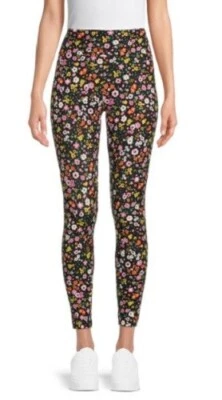 No Boundaries   NEW♈Womans  Sueded Ankle Leggings size M~black/orange/pink flora - Image 1 of 4