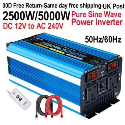 2500W 5000W Power Inverter Pure Sine Wave 12V to 240V 2AC RV Converter Workshop - Image 1 of 4