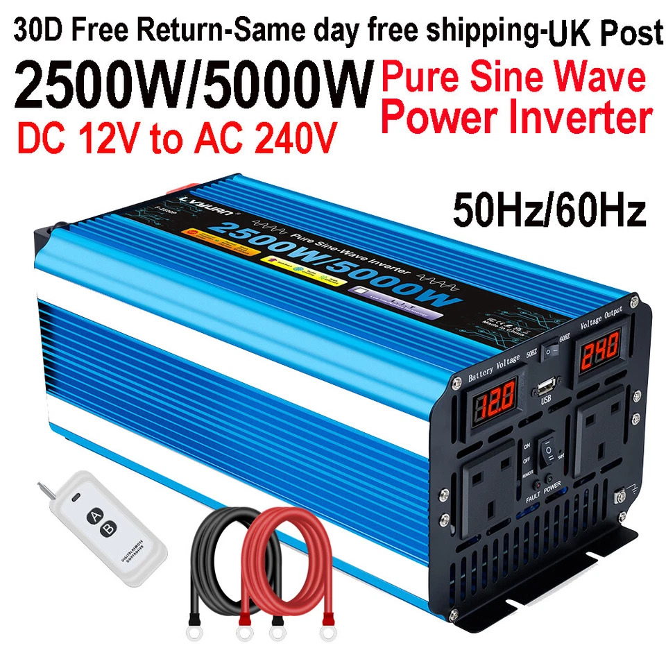 LVYUAN 2500W 5000W Power Inverter Pure Sine Wave 12V to 240V 2AC RV Converter Workshop