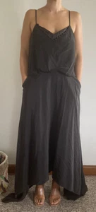 sass and bide black washed silk long dress w button detail size small - Picture 1 of 6