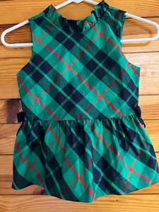 Janie and Jack Holiday 2 Green Plaid Peplum Top w/Bows Girls Shirt Size 8 - Picture 1 of 3