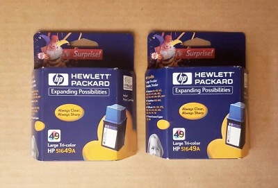 NEW 2 Genuine HP 49 51649A Large Tri-color Ink Cartridges OEM older stock - Image 1 of 2