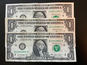 2013,2013,2017A $1 DOLLAR BIIL I09911001A B10010901G B11000991B - Picture 1 of 7