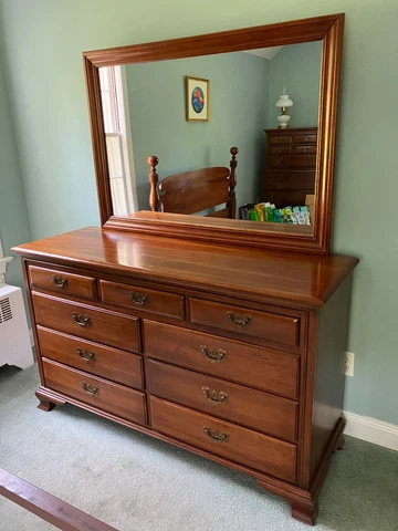 Link Taylor Vintage Solid Cherry Treasure House Dresser W/ Mirror Cover